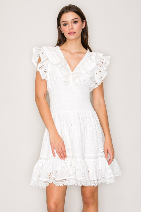 V NECK RUFFLE DRESS